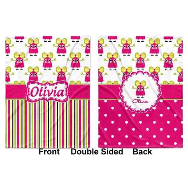 Pink Monsters & Stripes Baby Blanket (Double Sided - Printed Front and Back)