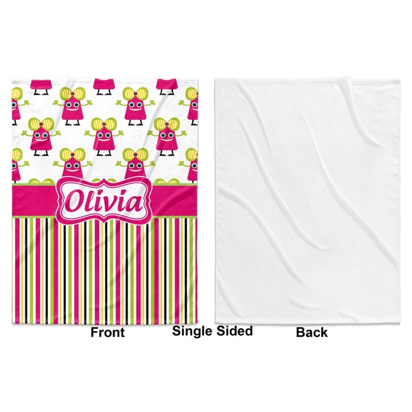 Pink Monsters & Stripes Baby Blanket (Single Side - Printed Front, White Back)