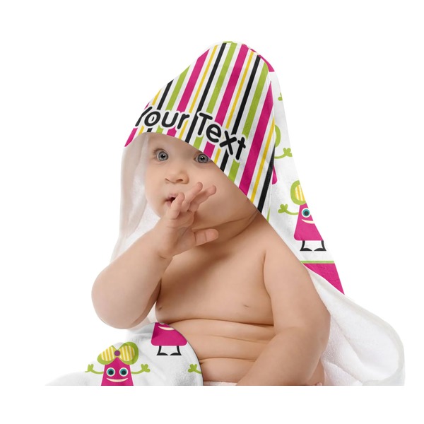 Pink Monsters & Stripes Baby Hooded Towel on Child