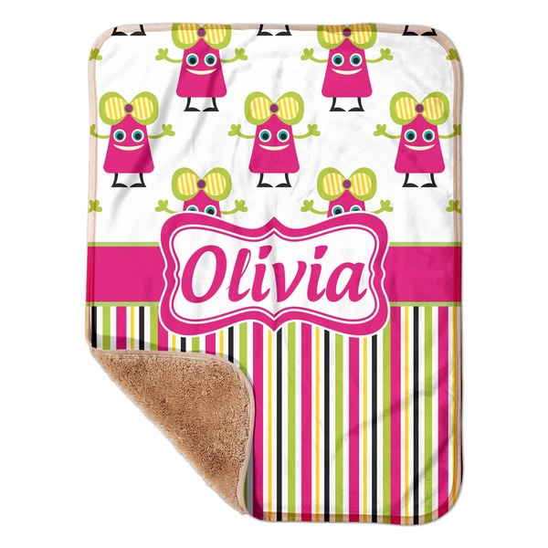 Custom Pink Monsters & Stripes Sherpa Baby Blanket - 30" x 40" w/ Name or Text