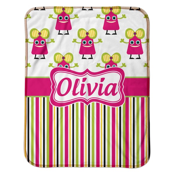 Pink Monsters & Stripes Baby Sherpa Blanket - Flat