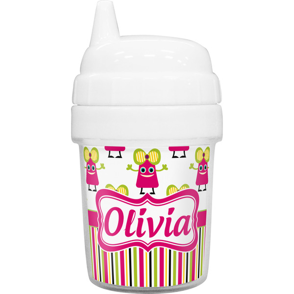Custom Pink Monsters & Stripes Baby Sippy Cup (Personalized)