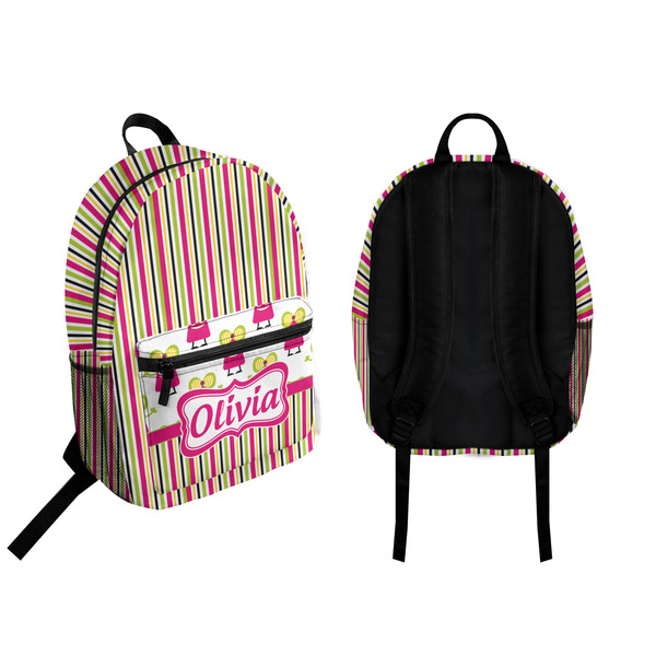 Pink Monsters & Stripes Backpack front and back - Apvl