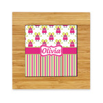 Pink Monsters & Stripes Bamboo Trivet with Ceramic Tile Insert (Personalized)