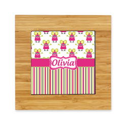 Pink Monsters & Stripes Bamboo Trivet with Ceramic Tile Insert (Personalized)