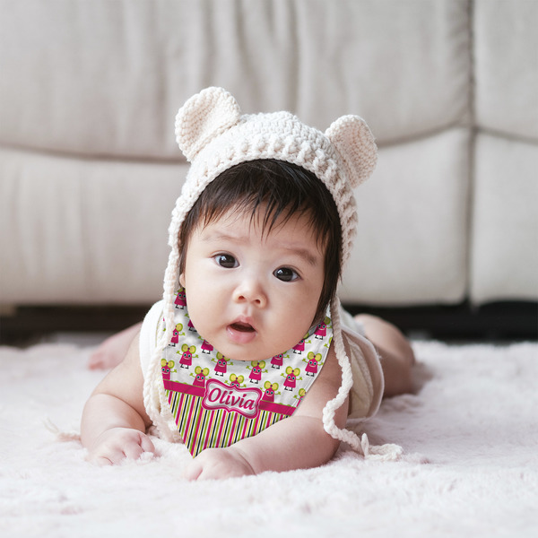 Pink Monsters & Stripes Bandana Bib - (Lifestyle 2 girl)