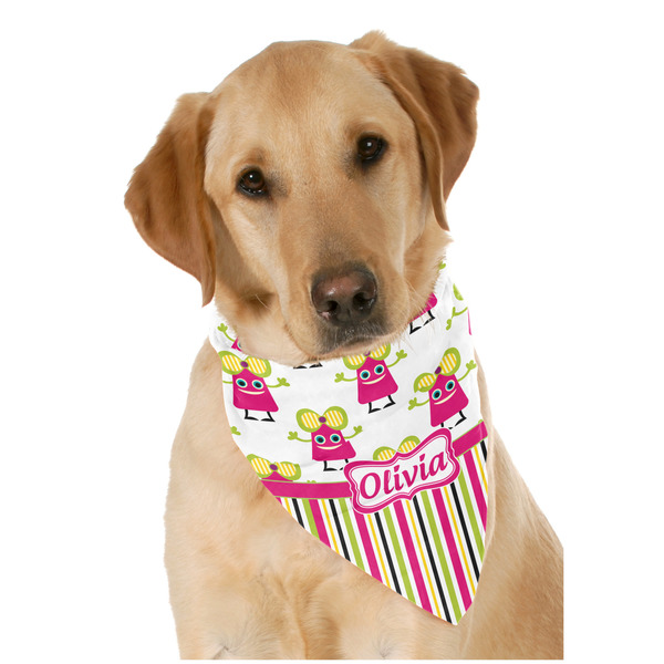 Custom Pink Monsters & Stripes Dog Bandana Scarf w/ Name or Text