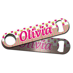 Pink Monsters & Stripes Bar Bottle Opener w/ Name or Text