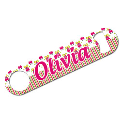 Pink Monsters & Stripes Bar Bottle Opener w/ Name or Text