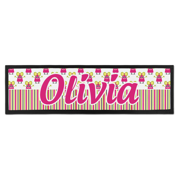 Custom Pink Monsters & Stripes Bar Mat - Large (Personalized)
