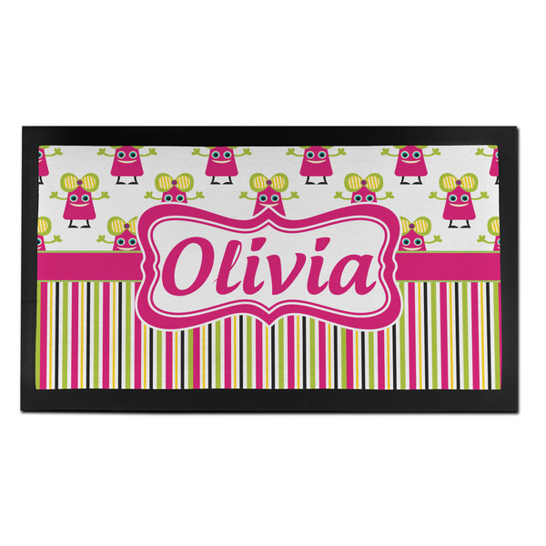 Custom Pink Monsters & Stripes Bar Mat - Small (Personalized)
