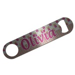 Pink Monsters & Stripes Bar Bottle Opener - Silver w/ Name or Text