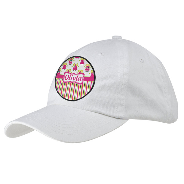Custom Pink Monsters & Stripes Baseball Cap - White (Personalized)