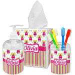 Pink Monsters & Stripes Acrylic Bathroom Accessories Set w/ Name or Text