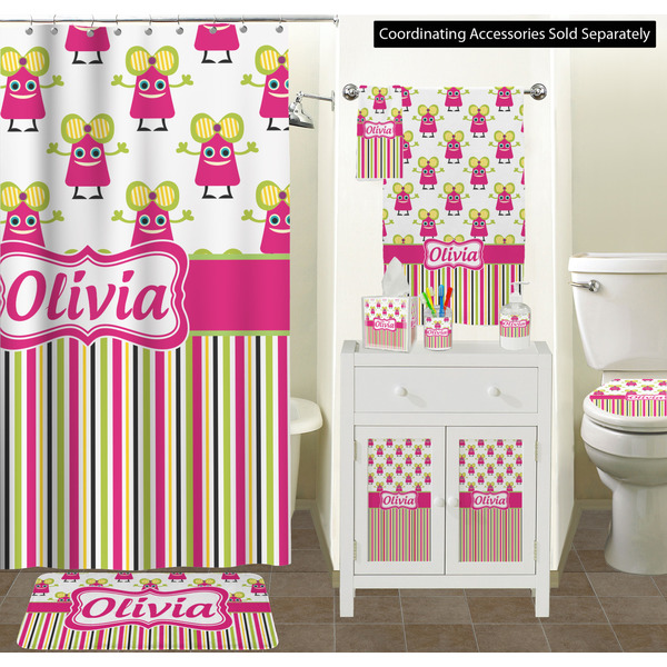 Pink Monsters & Stripes Bathroom Scene