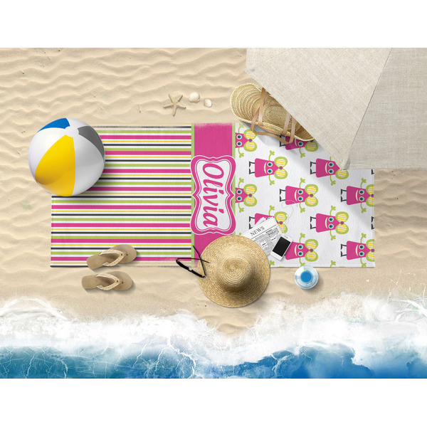 Pink Monsters & Stripes Beach Towel Lifestyle