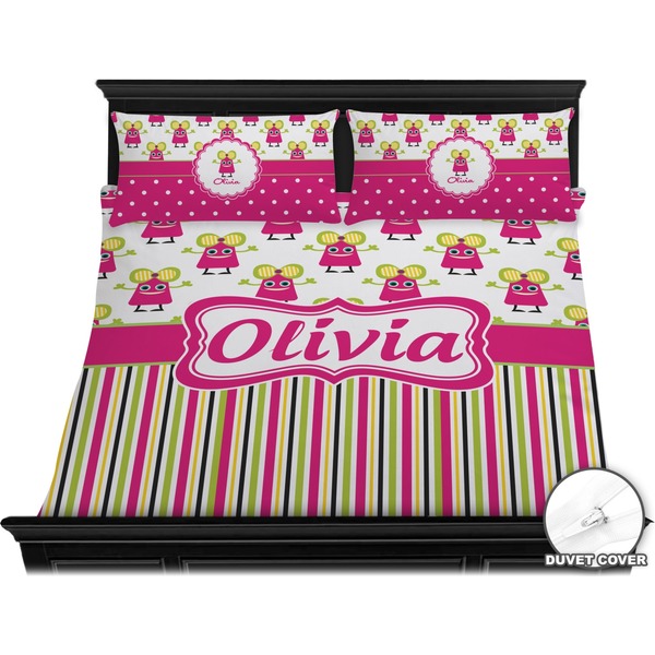 Pink Monsters & Stripes Bedding Set (King) - Duvet