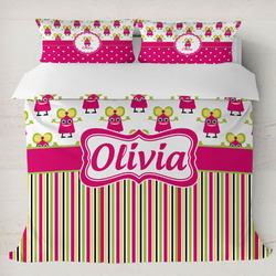 Pink Monsters & Stripes Duvet Cover Set - King (Personalized)