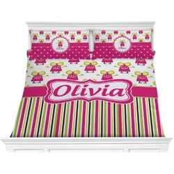 Pink Monsters & Stripes Comforter Set - King (Personalized)