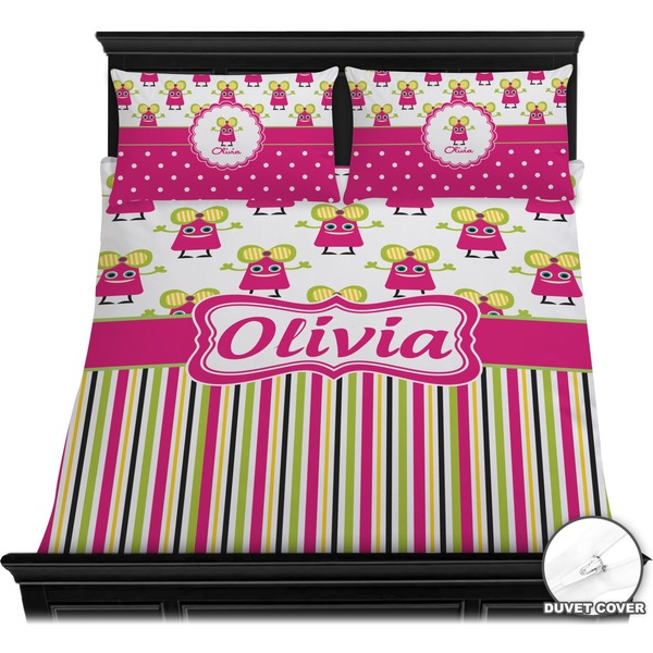 Pink Monsters & Stripes Bedding Set (Queen) - Duvet