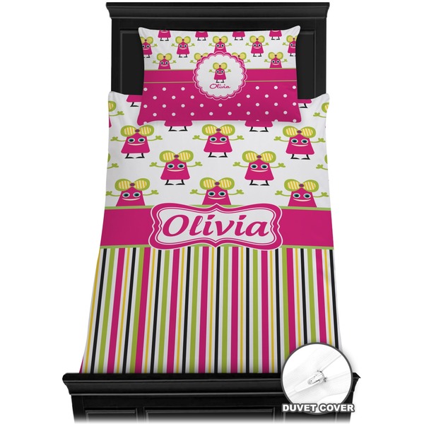 Pink Monsters & Stripes Bedding Set (Twin) - Duvet