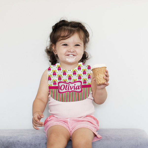 Pink Monsters & Stripes Bib Lifestyle Girl