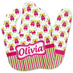 Pink Monsters & Stripes Baby Bib w/ Name or Text