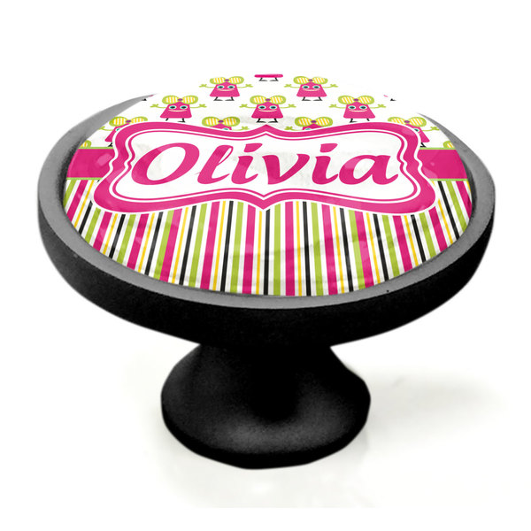 Pink Monsters & Stripes Black Custom Cabinet Knob (Side)