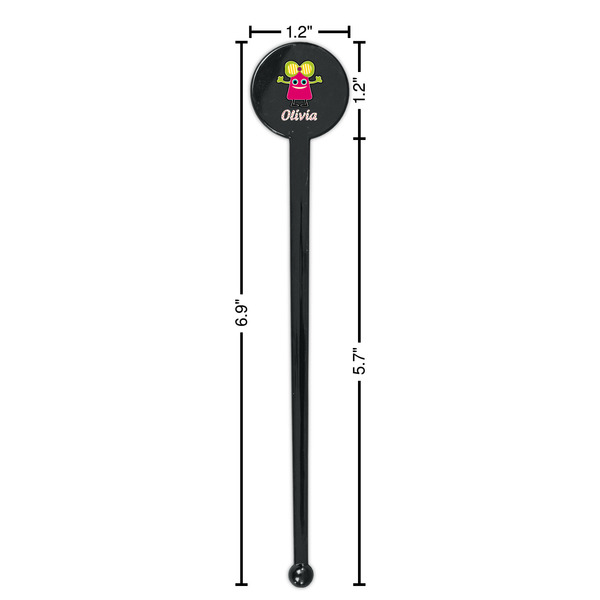 Pink Monsters & Stripes Black Plastic 7" Stir Stick - Round - Dimensions