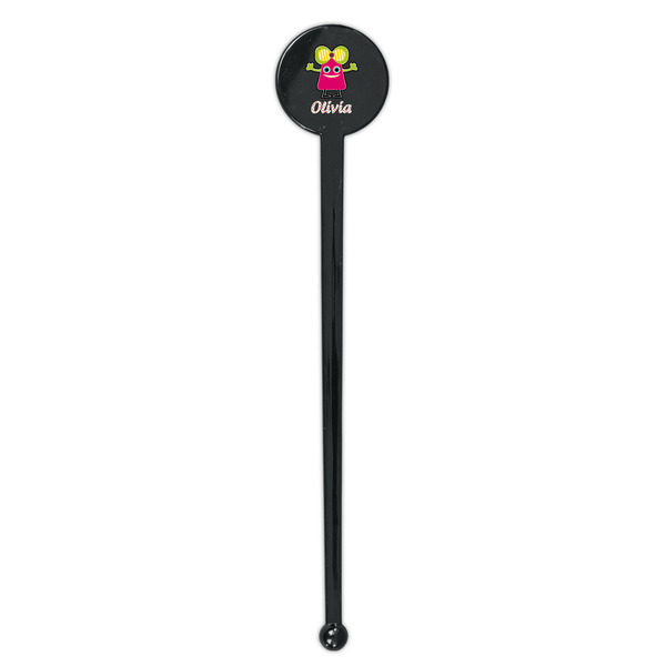 Pink Monsters & Stripes Black Plastic 7" Stir Stick - Round - Single Stick