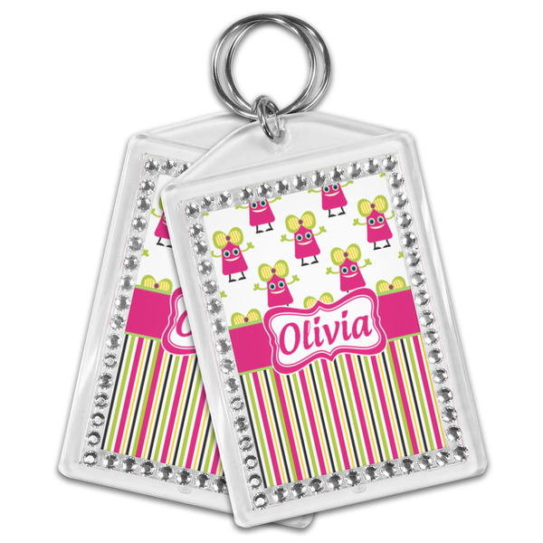 Pink Monsters & Stripes Bling Keychain - MAIN