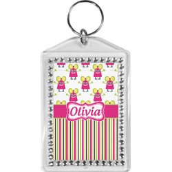 Pink Monsters & Stripes Bling Keychain (Personalized)