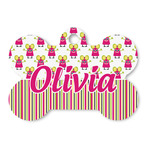 Pink Monsters & Stripes Bone Shaped Dog ID Tag (Personalized)