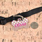 Pink Monsters & Stripes Bone Shaped Dog ID Tag - Large - In Context