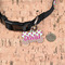 Pink Monsters & Stripes Bone Shaped Dog ID Tag - Small - In Context