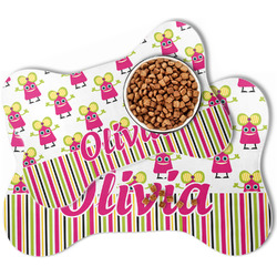 Pink Monsters & Stripes Bone Shaped Dog Food Mat (Personalized)