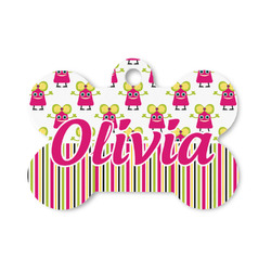 Pink Monsters & Stripes Bone Shaped Dog ID Tag - Small (Personalized)