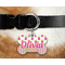 Pink Monsters & Stripes Bone Shaped Dog Tag on Collar & Dog