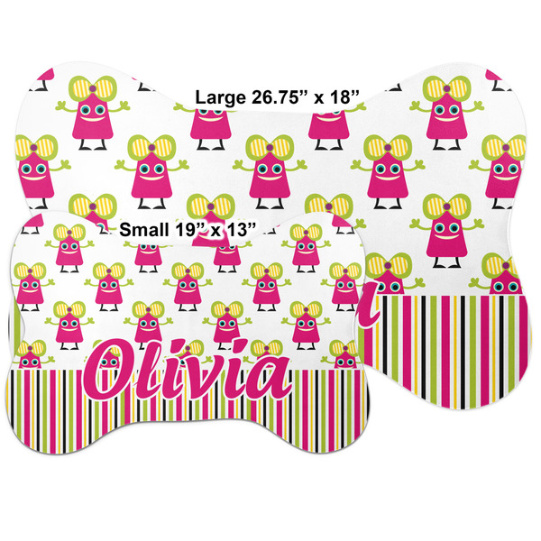 Pink Monsters & Stripes Bone Shaped Mat Comparison
