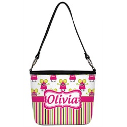 Pink Monsters & Stripes Bucket Bag w/ Genuine Leather Trim (Personalized)
