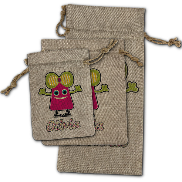 Pink Monsters & Stripes Burlap Gift Bags - (PARENT MAIN) All Three