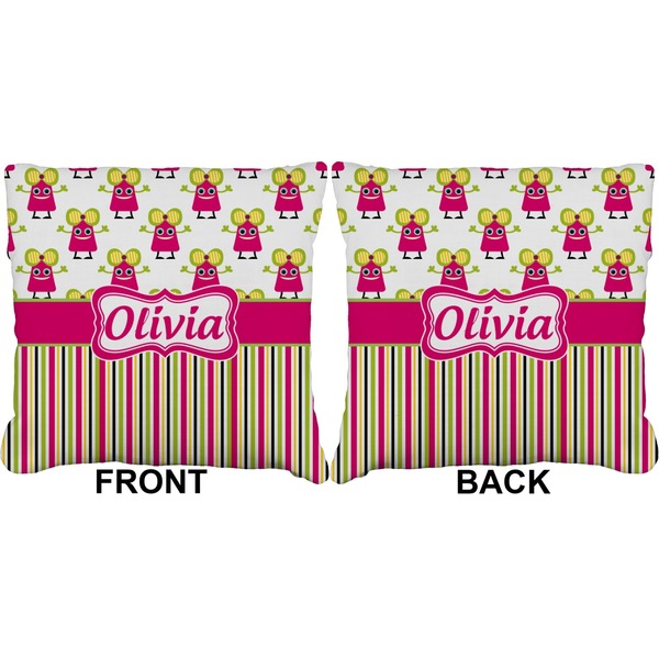 Pink Monsters & Stripes Burlap Pillow Approval