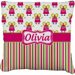 Pink Monsters & Stripes Faux-Linen Throw Pillow (Personalized)