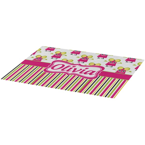 Pink Monsters & Stripes Burlap Placemat (Angle View)