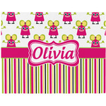 Pink Monsters & Stripes Woven Fabric Placemat - Twill w/ Name or Text