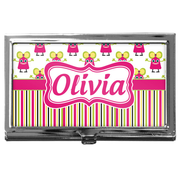 Custom Pink Monsters & Stripes Business Card Case