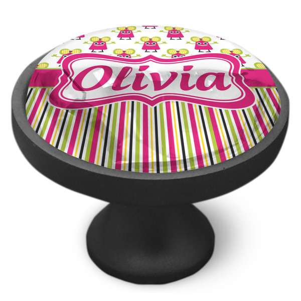 Pink Monsters & Stripes Cabinet Knob - Black - Side