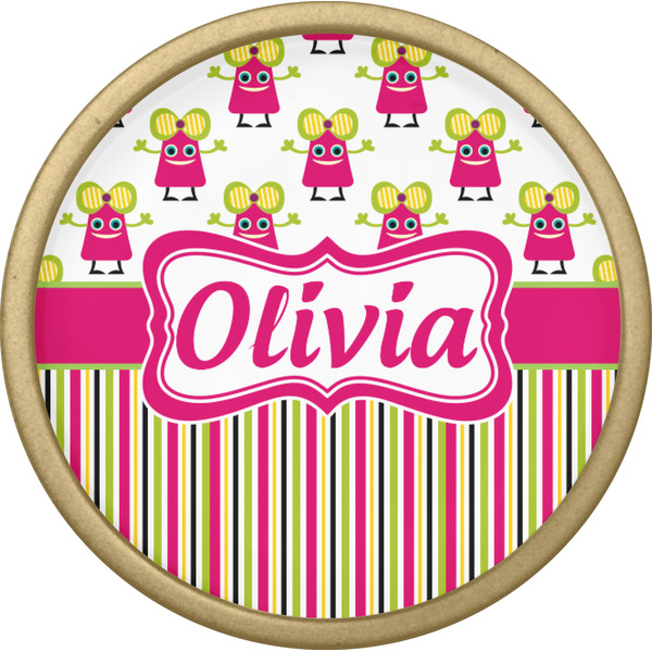 Pink Monsters & Stripes Cabinet Knob - Gold - Front