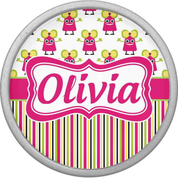 Pink Monsters & Stripes Cabinet Knob - Nickel - Front