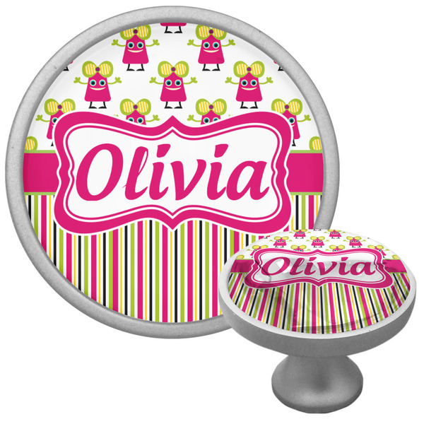 Custom Pink Monsters & Stripes Cabinet Knob (Silver) (Personalized)